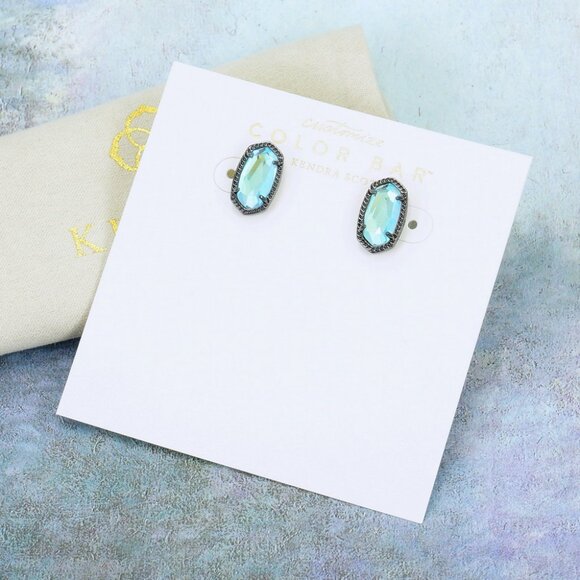 Kendra Scott Ellie Dichroic Glass Stud Earrings Gunmetal Tone - Picture 2 of 3